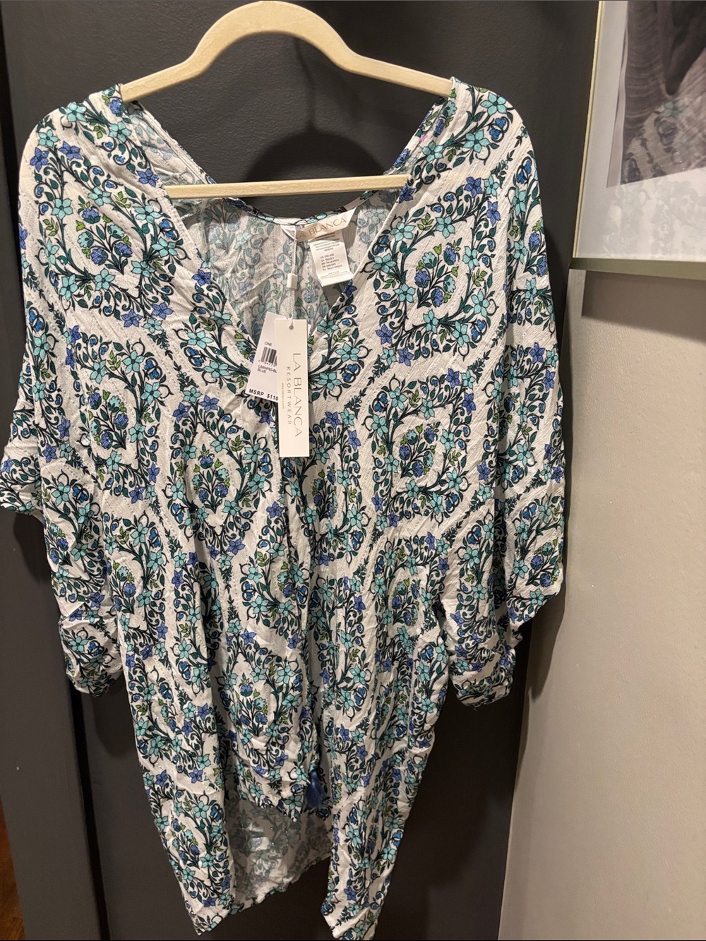 White Floral Paisley Kimono cover up  - Blue & Green Pattern
